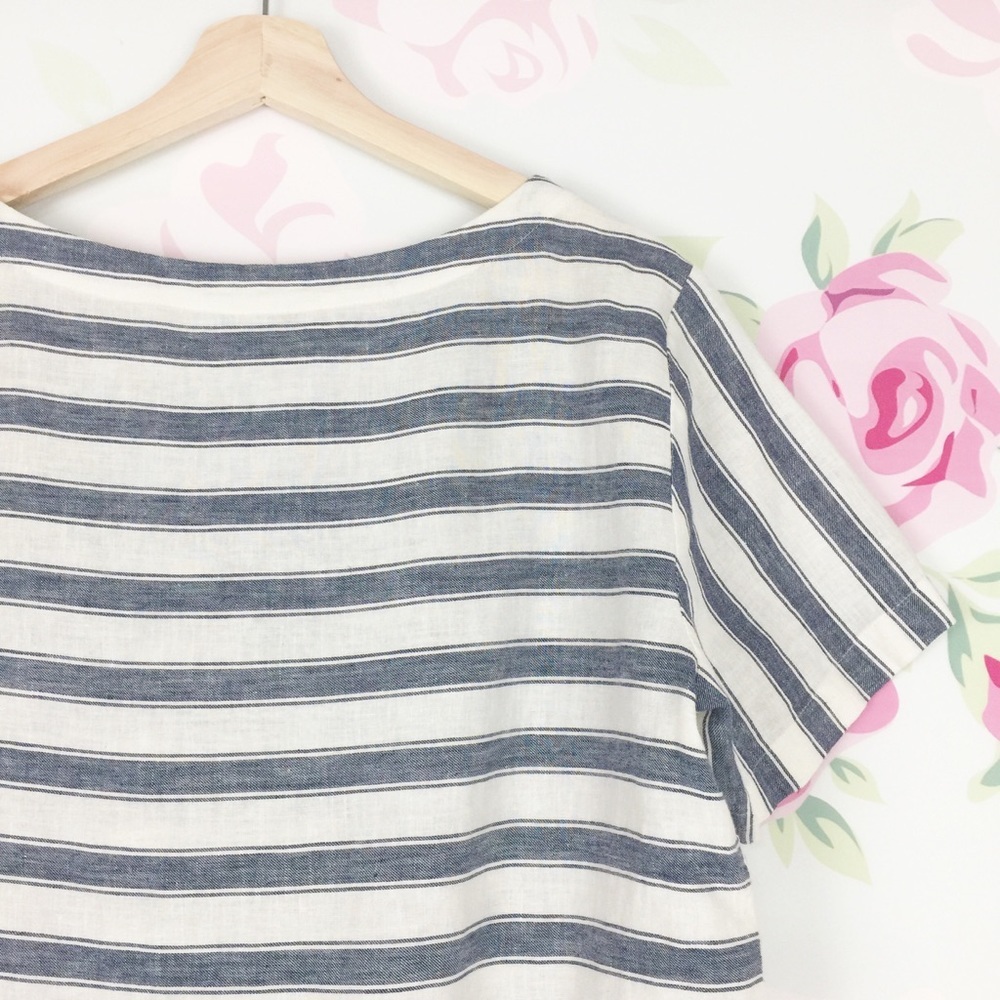 Madewell Nautical Blue Cream Ivory Stripe Linen Lace Up Blouse M - Picture 4 of 8